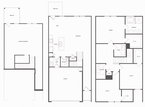 a blueprint of three different floor plans of a house
